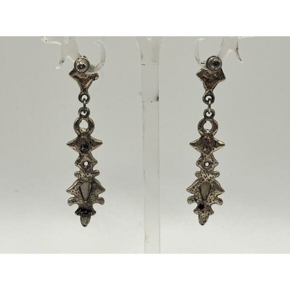 Purple Silver-Tone Art Nouveau Marcasite Drop 2.5" Earrings! - Picture 9 of 12